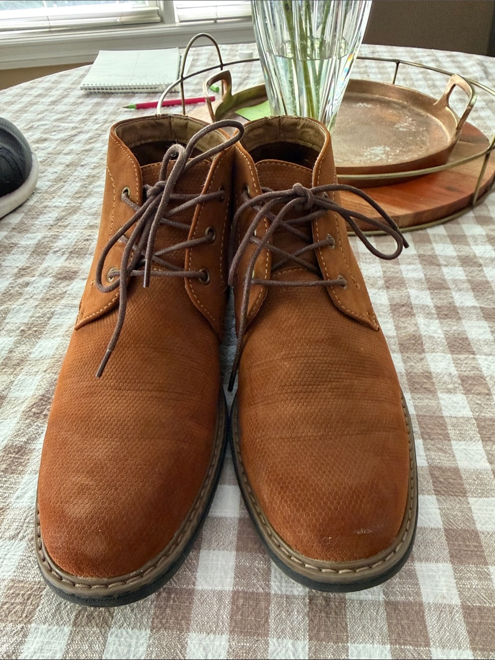 Men's Tan Vegan Suede Chukka Boots - Lace-Up Casual Dress Shoe